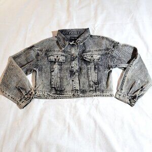 C'est Toi Women's Large Gray Acid Wash Denim Cropped Jacket Jean Coat L